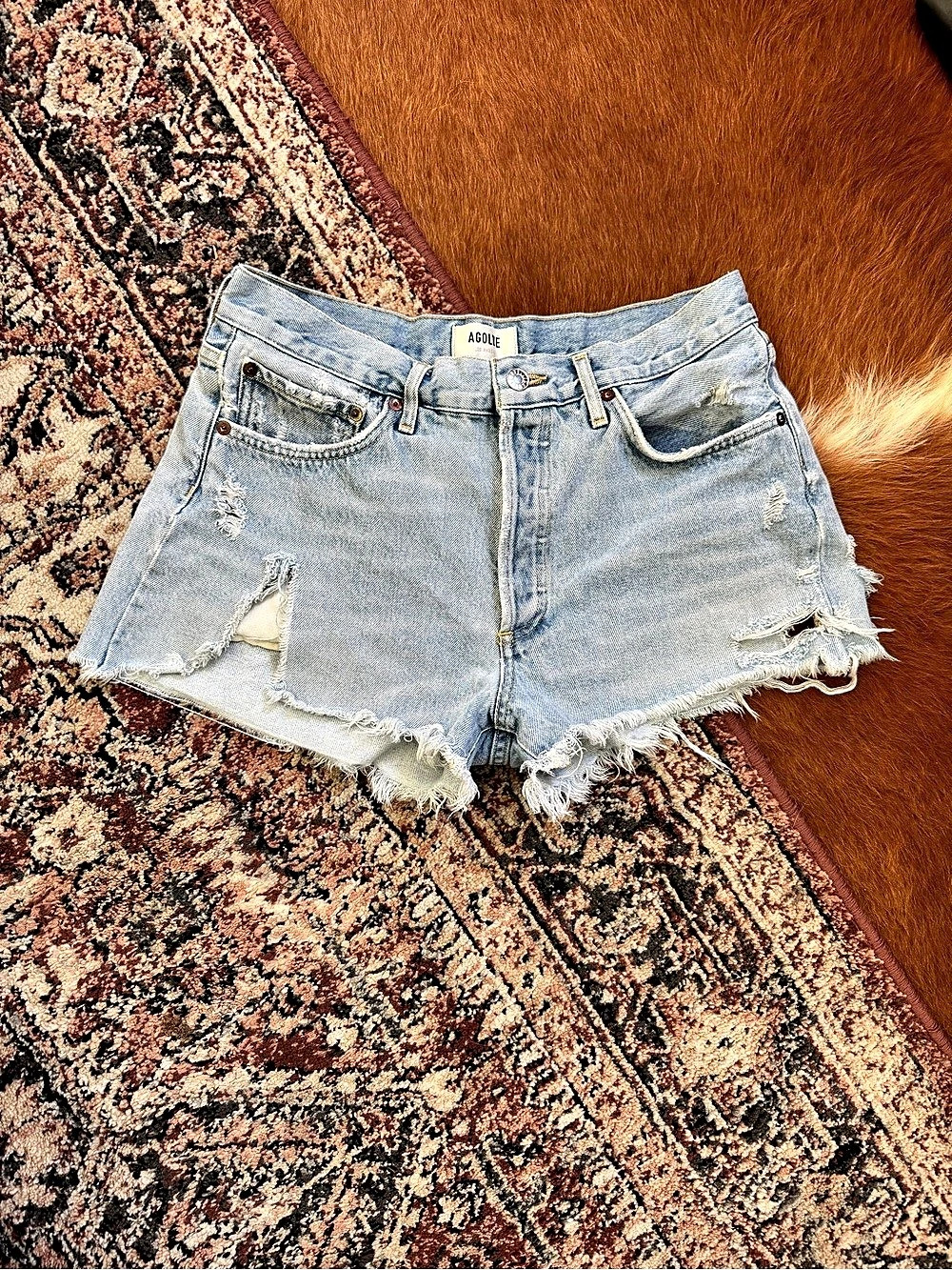 AGOLDE Parker Distressed Denim Jean Shorts Blue Waist 29